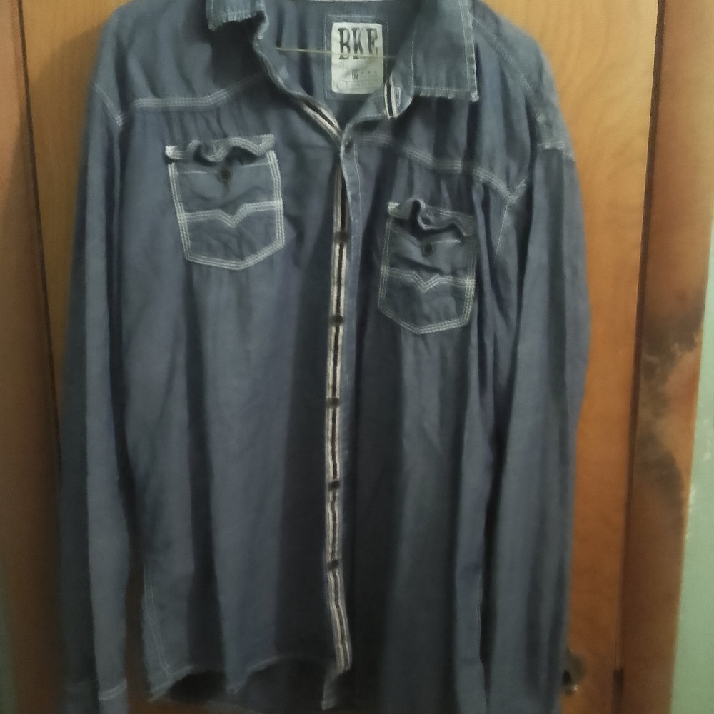 BKE Blue Lightweight Denim Shirt Jacket Size XL With Salvage Edge - Picture 8 of 8